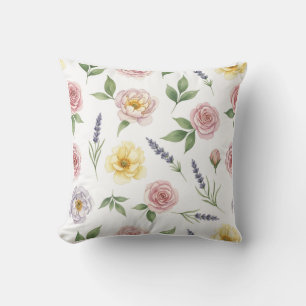 Elegant Rose and Lavender Seamless Botanical Cushion