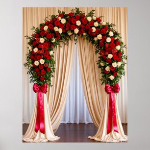 Elegant Rose Arch Wedding Ceremony With Curtains  Poster