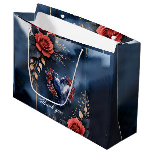 Elegant rose arrangement with golden foliage  large gift bag