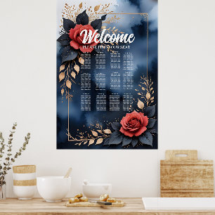 Elegant rose arrangement with golden foliage poster