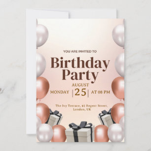 Elegant Rose Balloon Birthday Party Invitation