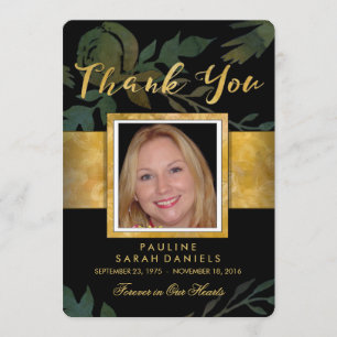 Elegant Rose Black & Gold Photo Thank You Card