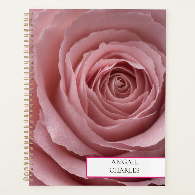 Elegant rose , Black Spiral Planner  (Front)