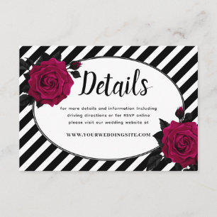 Elegant Rose Black Stripes Gothic Wedding Details Enclosure Card