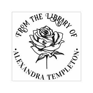 Elegant Rose Bloom #1P Library Book Name Self-inking Stamp