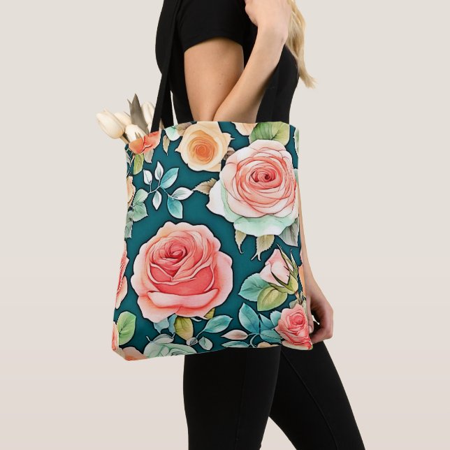 Elegant Rose Bloom Design Tote Bag (Close Up)