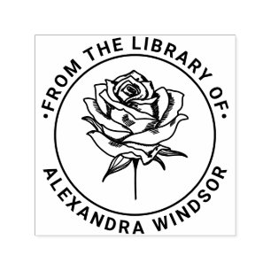 Elegant Rose Bloom Library Book Name Self-inking Stamp