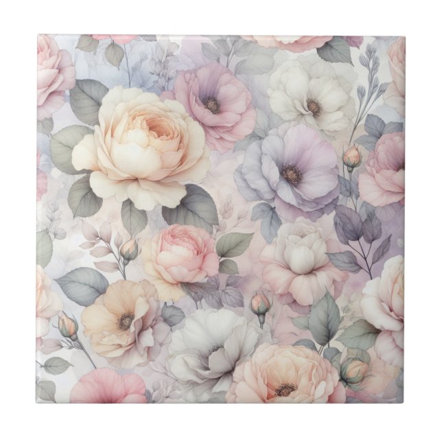 Elegant Rose Blossoms Tile (Front)