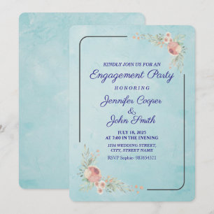 Elegant Rose Blue Pink Floral Engagement Invitation