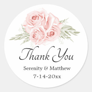 Elegant Rose Blush Pink Floral Bridal Shower Classic Round Sticker