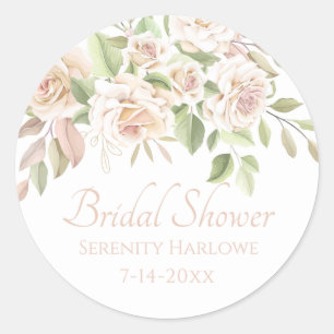 Elegant Rose Blush Pink Floral Bridal Shower Squar Classic Round Sticker
