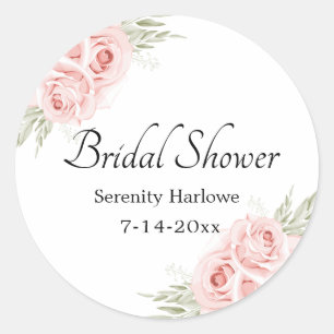 Elegant Rose Blush Pink Floral Bridal Shower Squar Classic Round Sticker