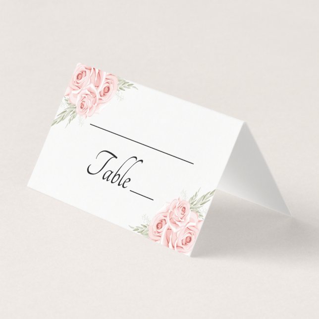 Elegant Rose Blush Pink Floral Wedding Place Card (Front)