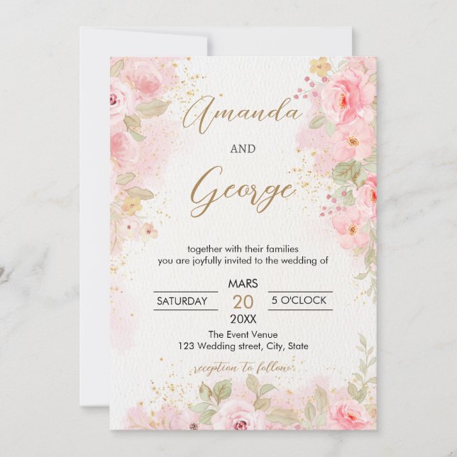 Elegant Rose botanical wedding Invitation (Front)
