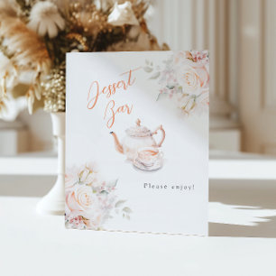 Elegant Rose Bridal Tea Party Dessert Bar Pedestal Sign