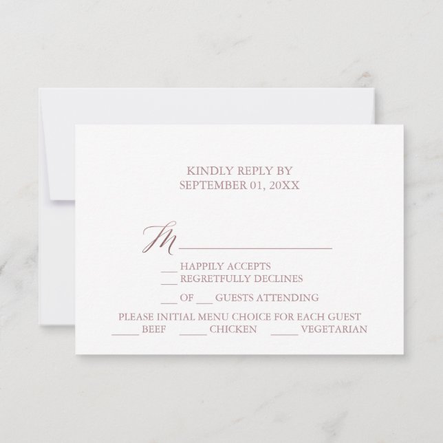 Elegant Rose Calligraphy Menu Choice RSVP Card (Back)