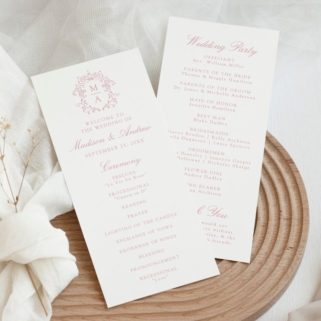 Elegant Rose Chinoiserie Crest Wedding Program (Creator Uploaded)
