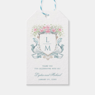 Elegant Rose Crest w/ Bow Monogram Wedding Gift Tags