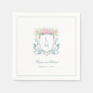 Elegant Rose Crest w/ Bow Monogram Wedding Napkin