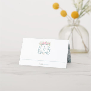 Elegant Rose Crest w/ Bow   Monogram Wedding Place Card