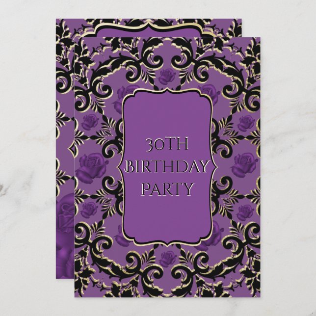 Elegant Rose & Damask Gothic 30th Birthday Invitation (Front/Back)
