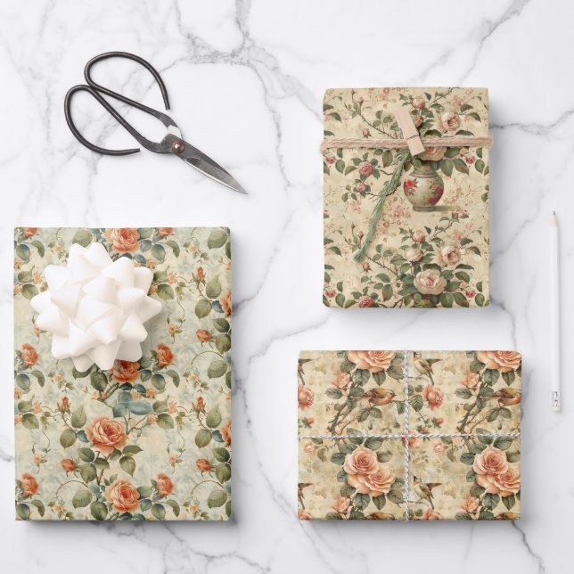 Elegant Rose Decoupage Design Collection Wrapping Paper Sheet (Front)