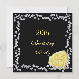 Elegant Rose & Diamonds 20th Birthday Invitation