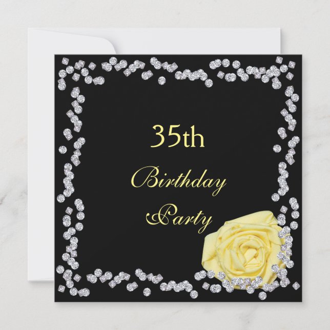 Elegant Rose & Diamonds 35th Birthday Invitation (Front)