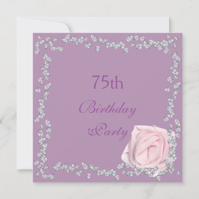 Elegant Rose & Diamonds 75th Birthday Invitation (Front)