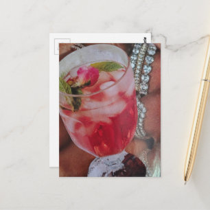 Elegant Rose Drink and Jewels Mixed Media Collage Postcard