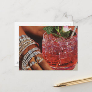 Elegant Rose Drink and Many Jewels Collage Postcard
