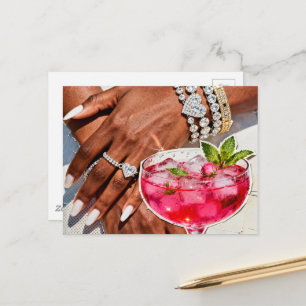 Elegant Rose Drink and Many Jewels Collage Postcard