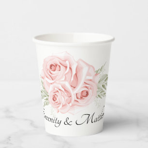 Elegant Rose Engagement Party Pink Floral Wedding  Paper Cups