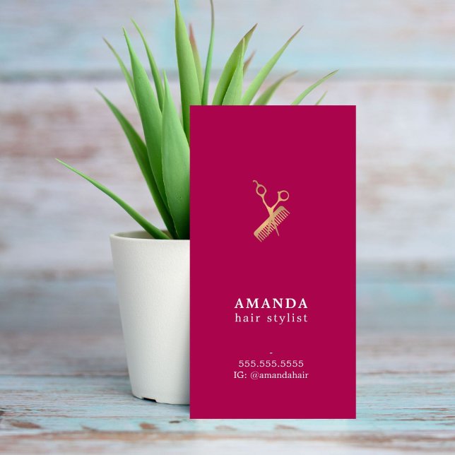 Elegant Rose Faux Gold Scissors Comb Hairstylist Business Card (Creator Uploaded)