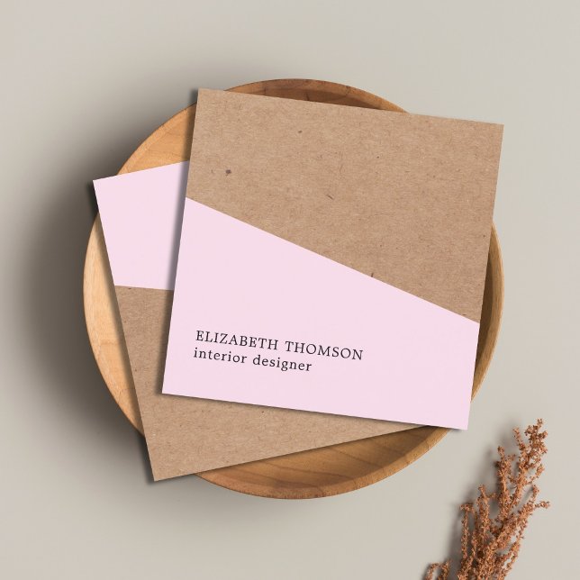 Elegant Rose Faux Kraft Geometric Interior Design Square Business Card (Creator Uploaded)