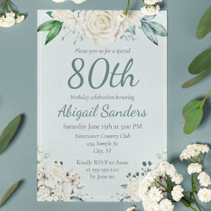 Elegant Rose Floral 80th Birthday Party Any Age Invitation