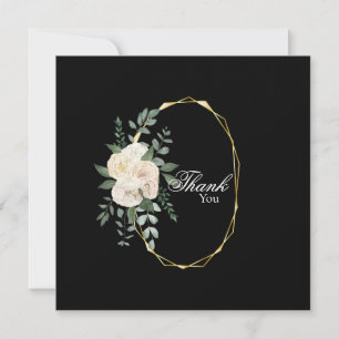 Elegant Rose Floral Black Wedding Thank You Card