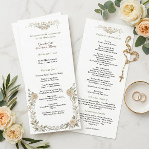 Elegant Rose Floral Catholic Wedding Ceremony Programme