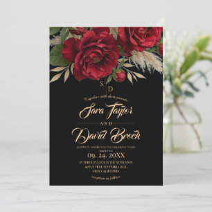 Elegant Rose Floral Modern Boho Wedding Invitation