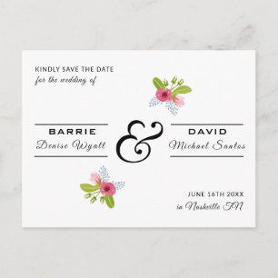 Elegant Rose Floral Modern Wedding Save the Date Postcard