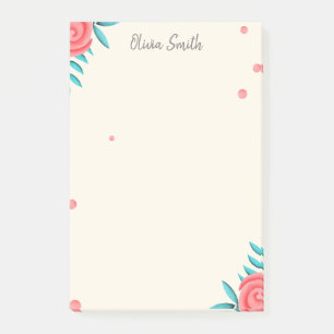 Elegant Rose Floral Personalised Post-it Notes