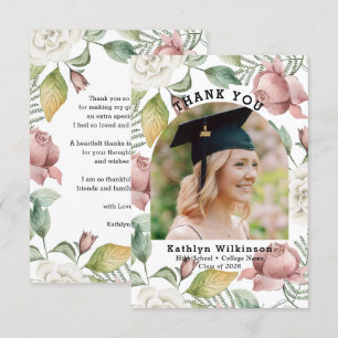 Elegant Rose Floral Photo Graduation Thank You Card
