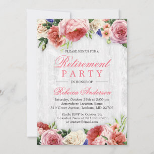Elegant Rose Floral Rustic Wood Retirement Party Invitation