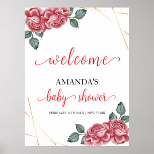 Elegant Rose Floral Sweetheart Baby Shower Welcome Poster