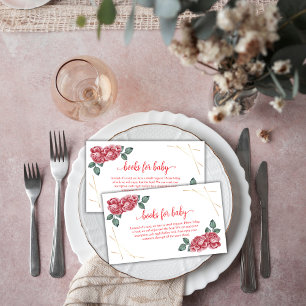 Elegant Rose Floral Sweetheart Books Baby Shower Enclosure Card