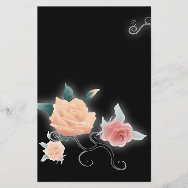 Elegant Rose Floral Vintage Stationery (Front)