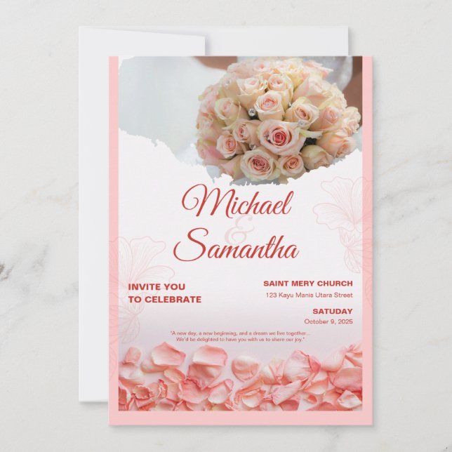 Elegant Rose Floral Wedding Invitation  (Front)