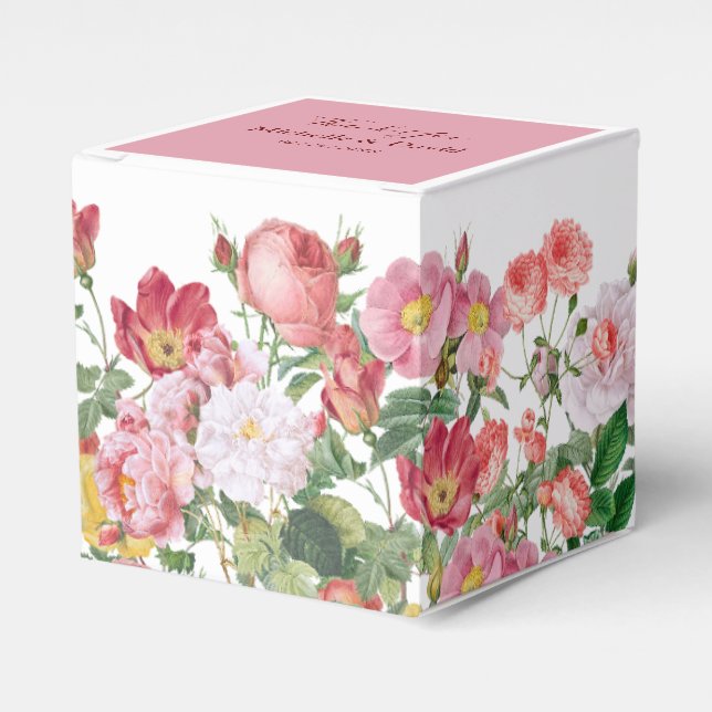 Elegant Rose Florals Wedding Favour Box (Front Side)