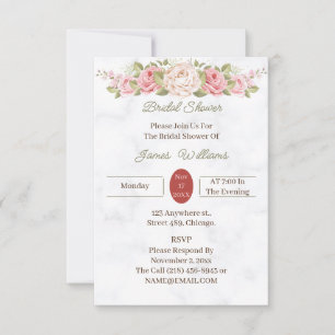 Elegant Rose Flower Custom Bridal Shower Invitation