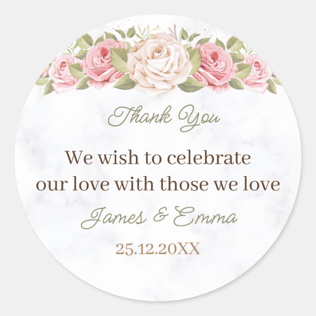 Elegant Rose Flower Custom Wedding Classic Round Sticker (Front)